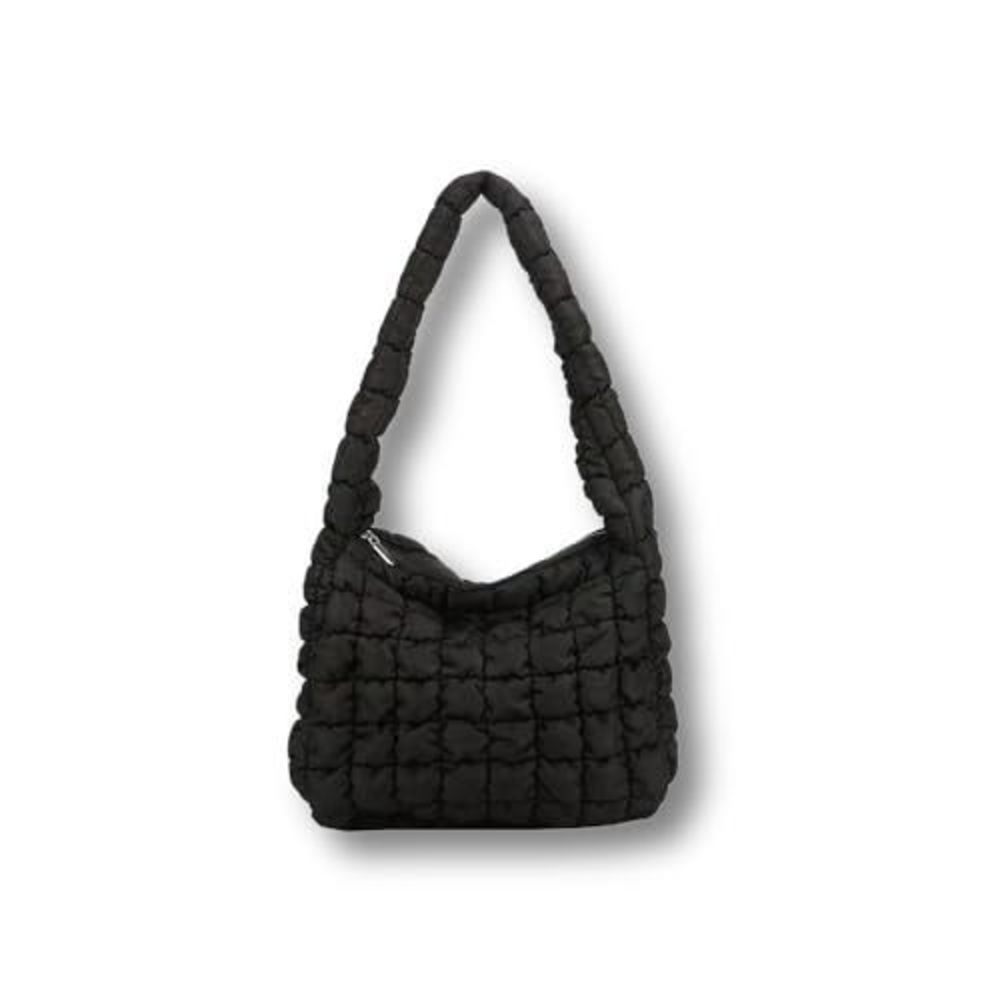 Quilted Carryall Tote Bag Lightweight Padding Bag Puffer Hobo Bag (Black)🦀